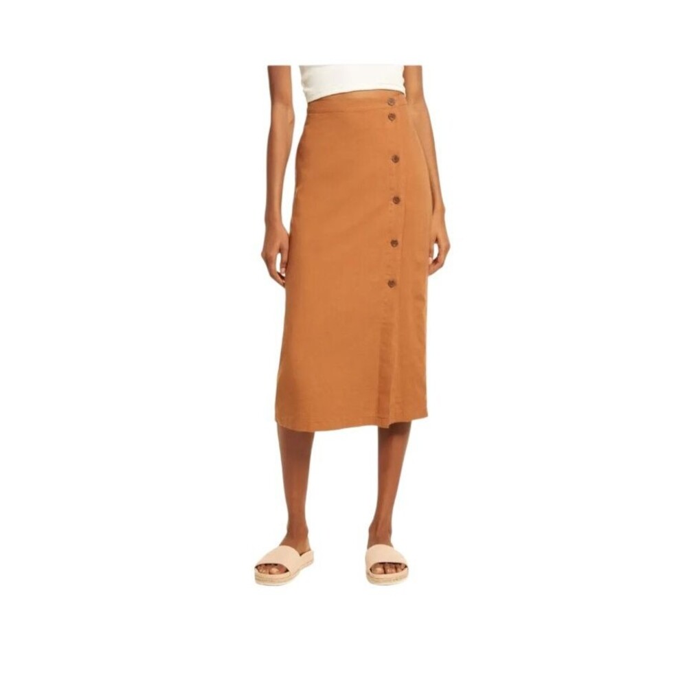Treasure & Bond Button-Front Midi Skirt in Camel Brown